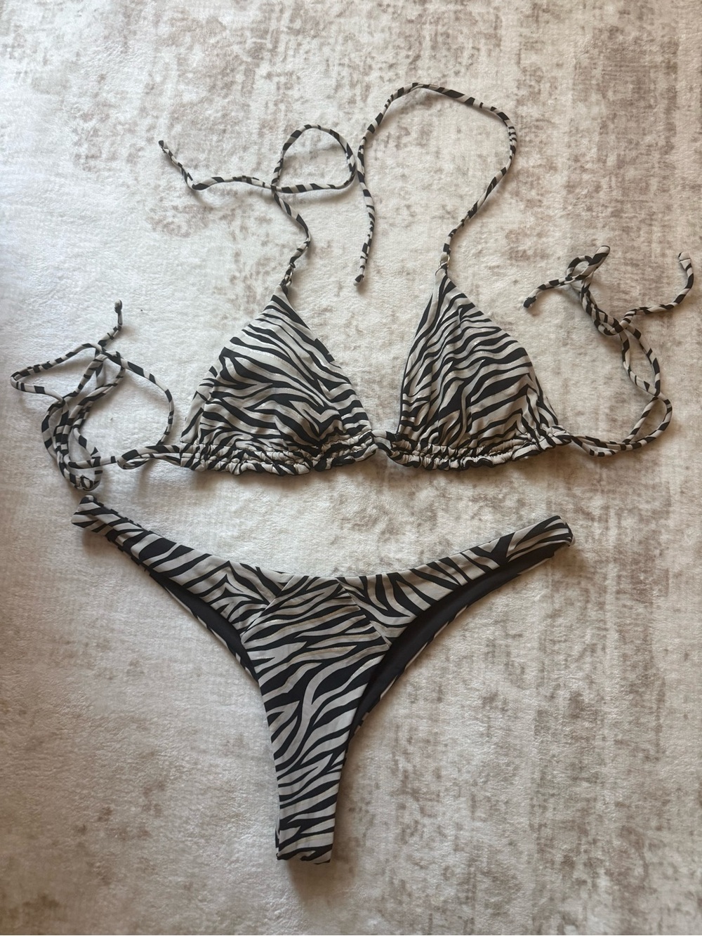 Beach Bunny Zebra Print Triangle String Bikini - Black & White